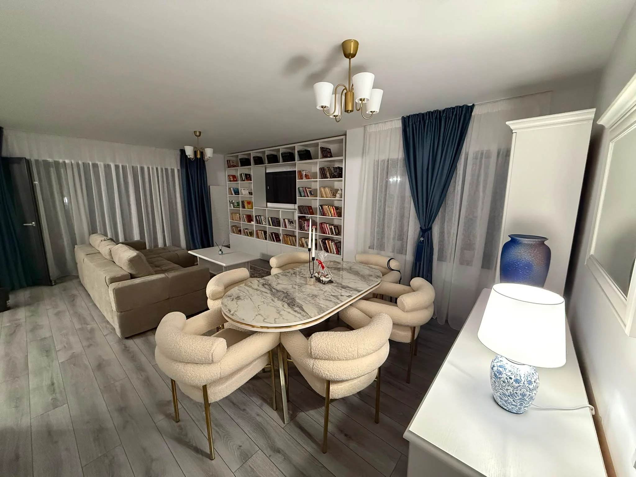 Living biblioteca alba masa dining ansamblu
