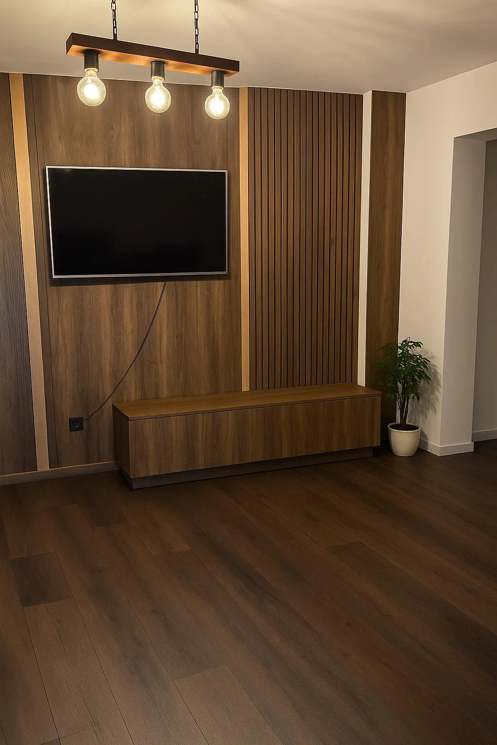 Perete tv nuc riflaje auriu comoda finalizat